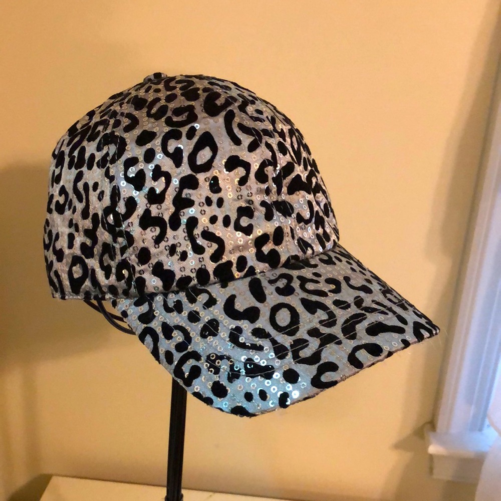 Black and silver sequined animal print ladies ball cap